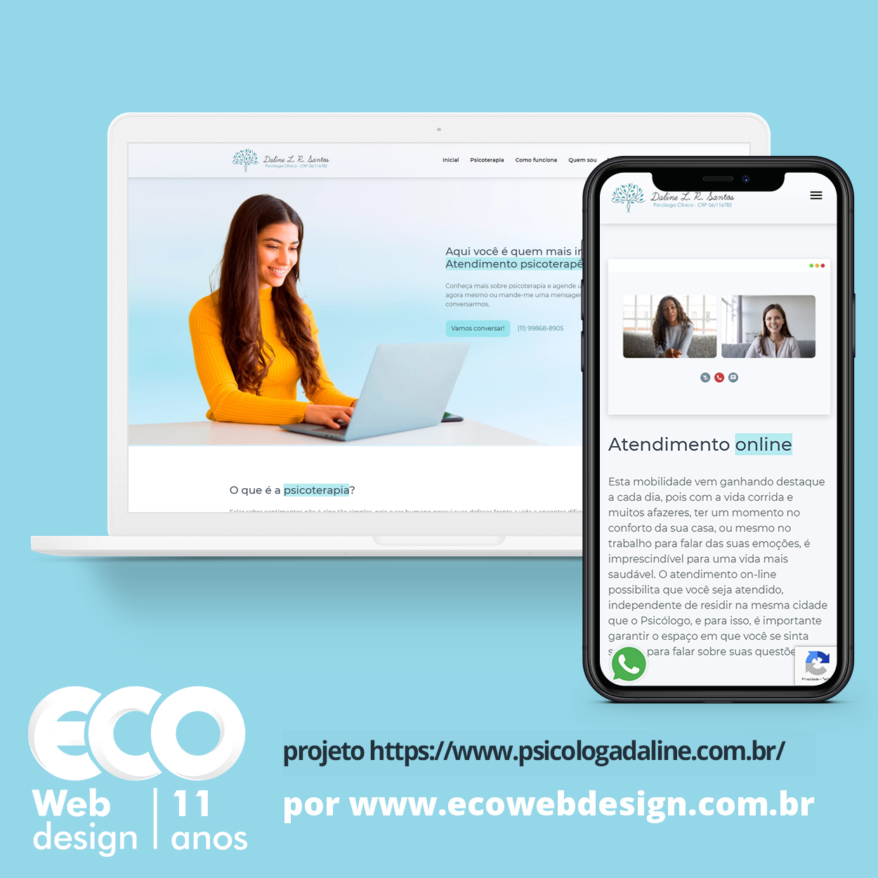 Imagem de  •  Site institucional para empresa especializada em psicoterapia com amplo espaço. - Psicologa Daline