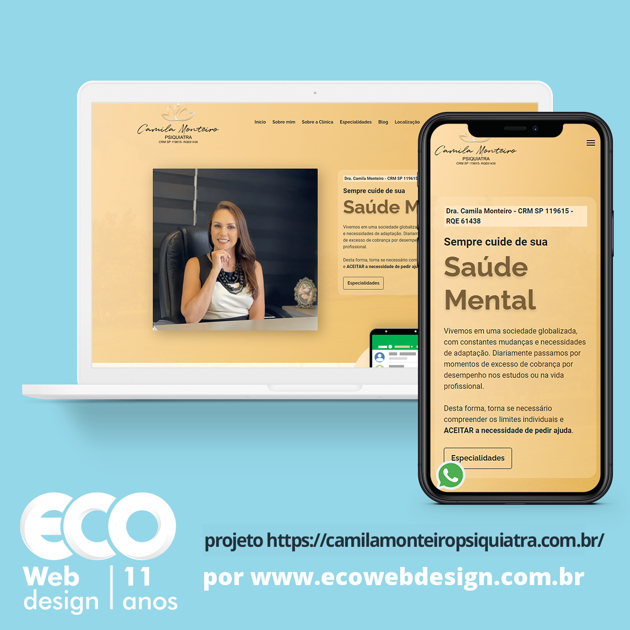 Imagem de   • Site institucional para empresa especializada em Saúde Mental. - Dra. Camila Monteiro