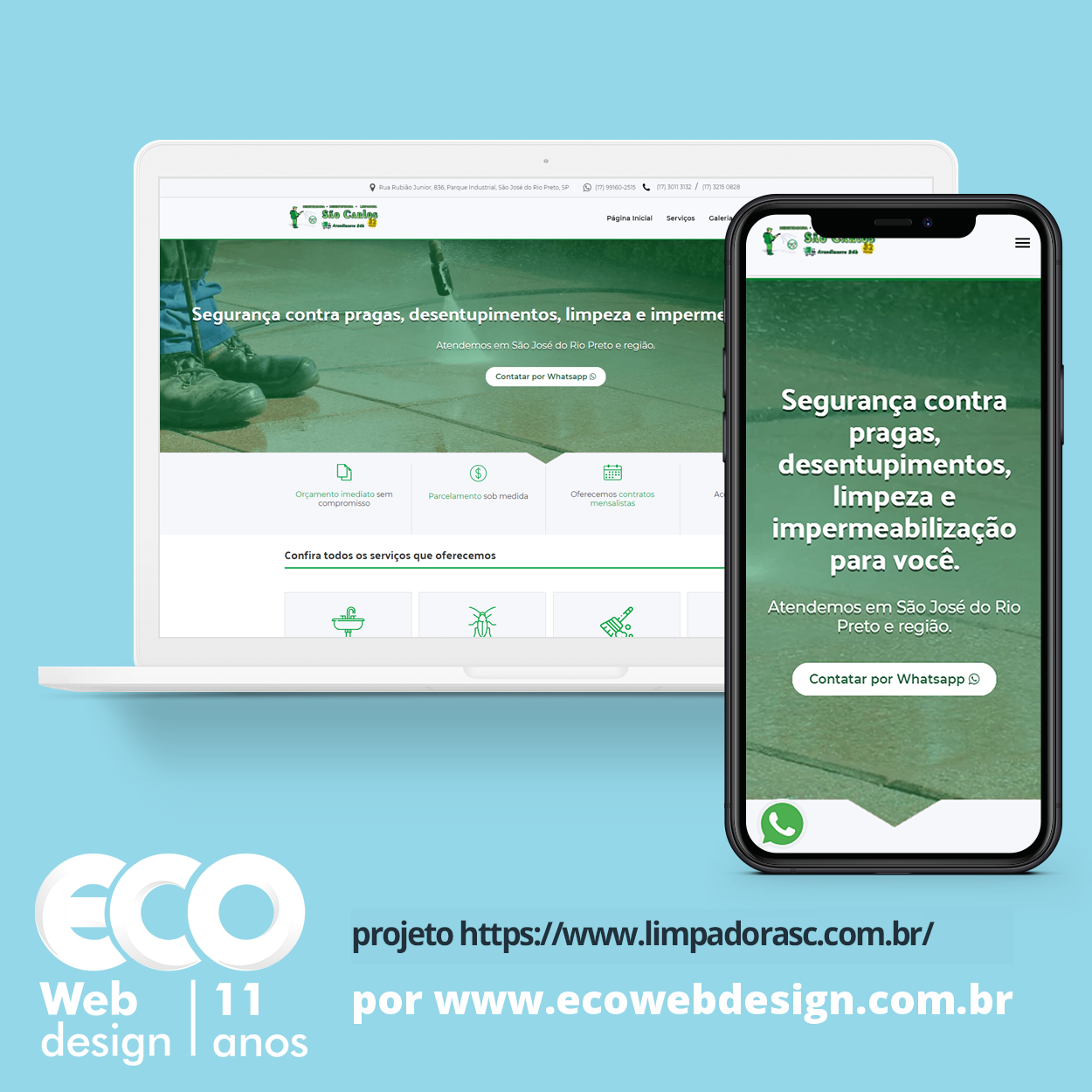 Imagem de  •  Site institucional para empresa especializada segurança contra pragas, desentupimentos, limpeza e impermeabilização. - Limpadora São Carlos