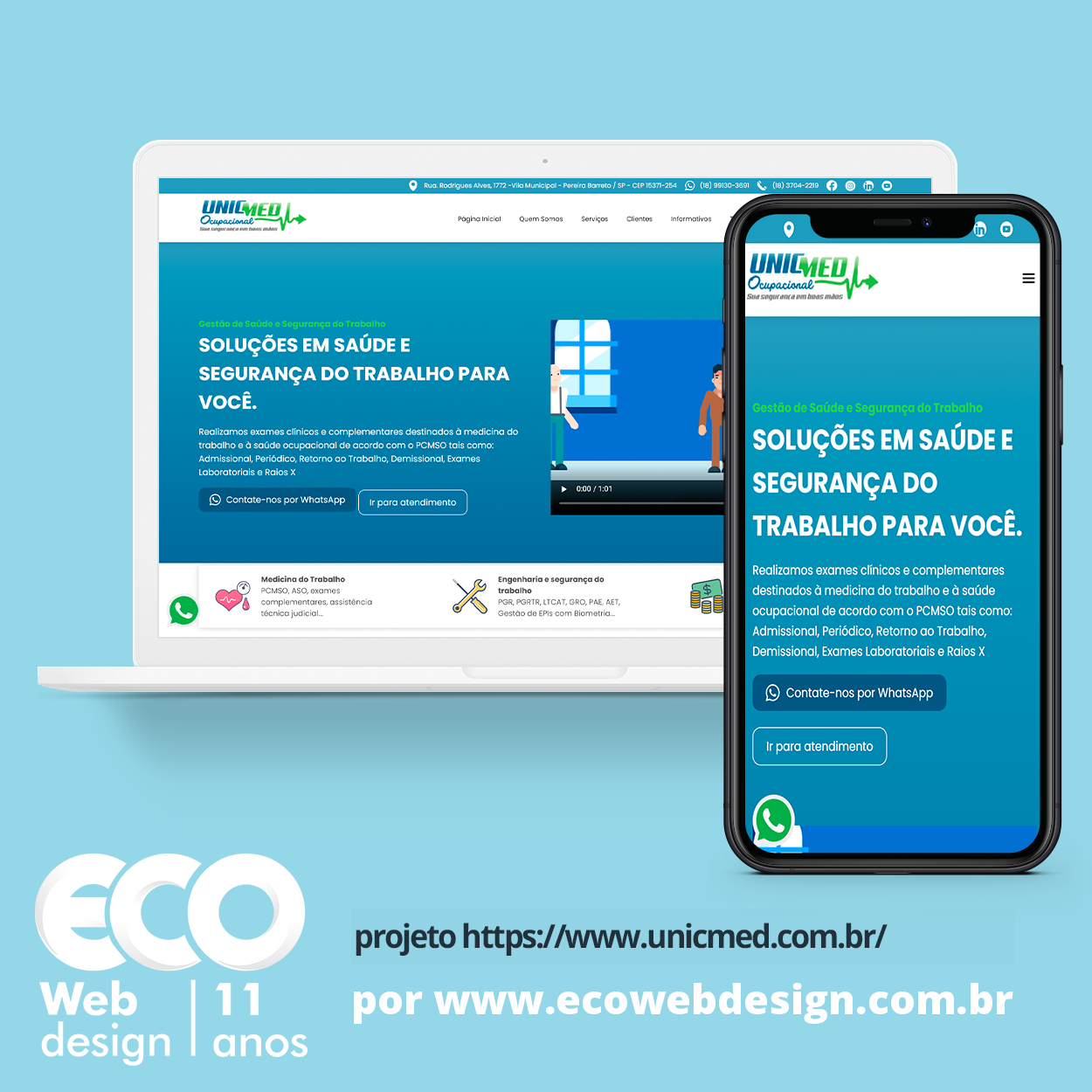 Imagem de       • Site institucional para empresa especializada em exames clínicos e complementares destinados à medicina do trabalho e ocupacional.- Unicmed Ocupacional