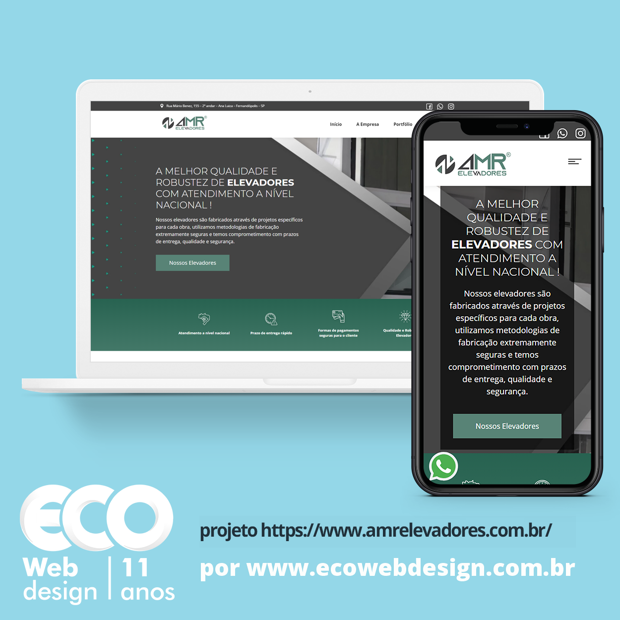 Imagem de   •  Site institucional para empresa especializada em elevadores fabricados com projetos específicos para cada obra - AMR Elevadores