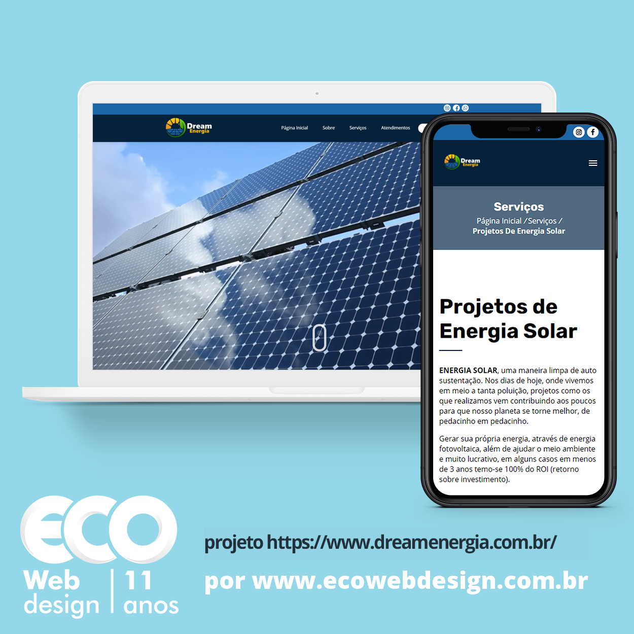 Imagem de   •  Site institucional para empresa especializada em energia solar residencial e industrial - Dream Energia