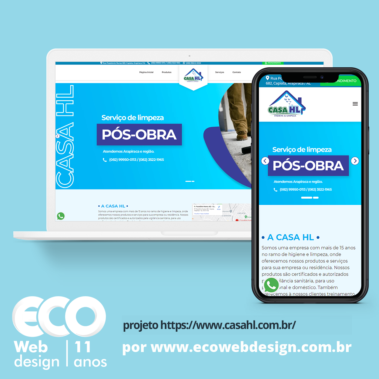 Imagem de   • Site institucional para empresa especializada em higiene e limpeza, oferecendo seus produtos e serviços para empresa ou residência. - Casa HL Limpeza e Higiene