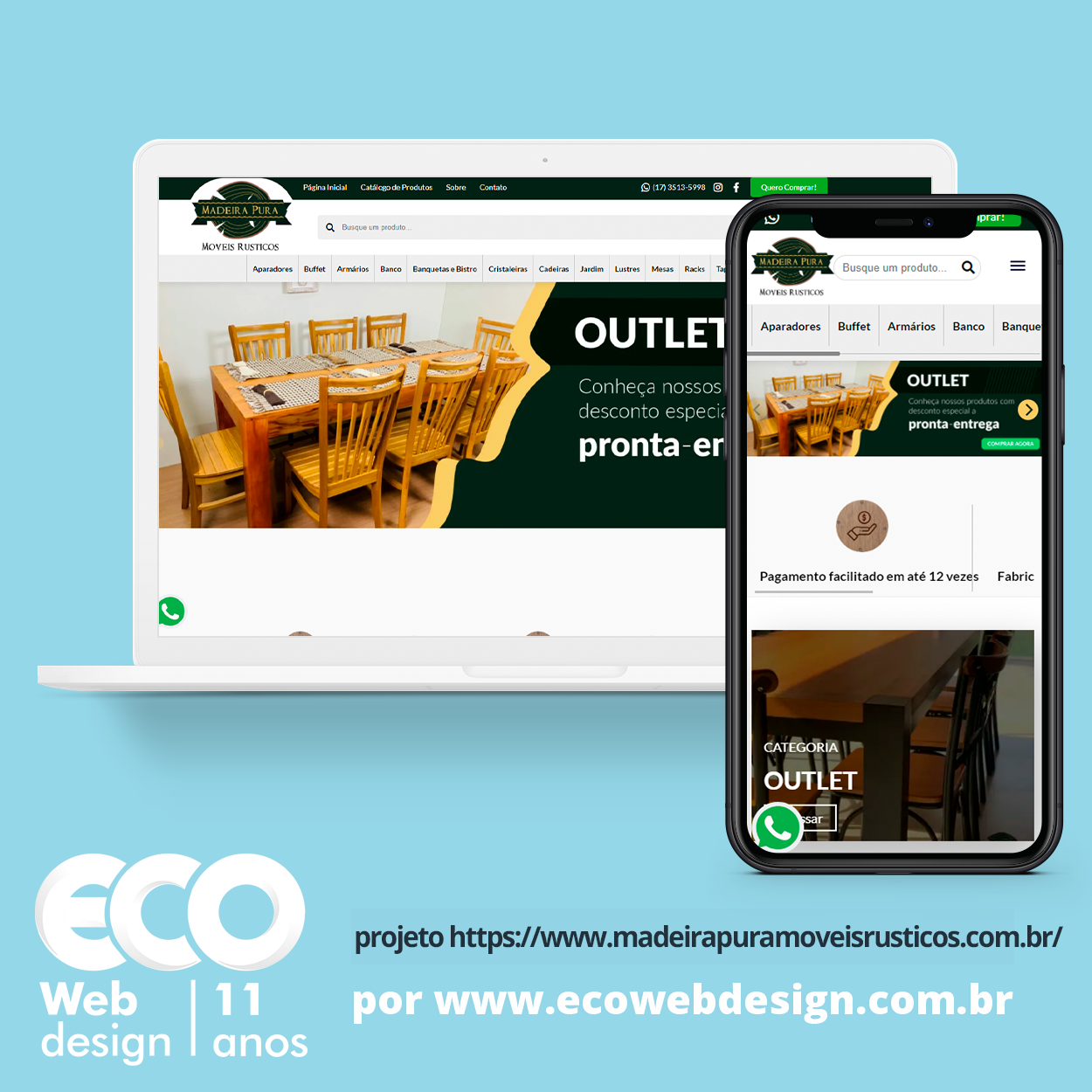 Imagem de    • Site institucional para empresa especializada em Criação de produtos com madeira rústica.- Madeira Pura